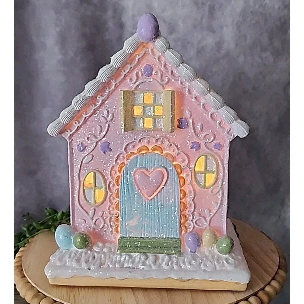 Easter Gingerbread‎ House LIGHT UP Tabletop Decor Eggs 8